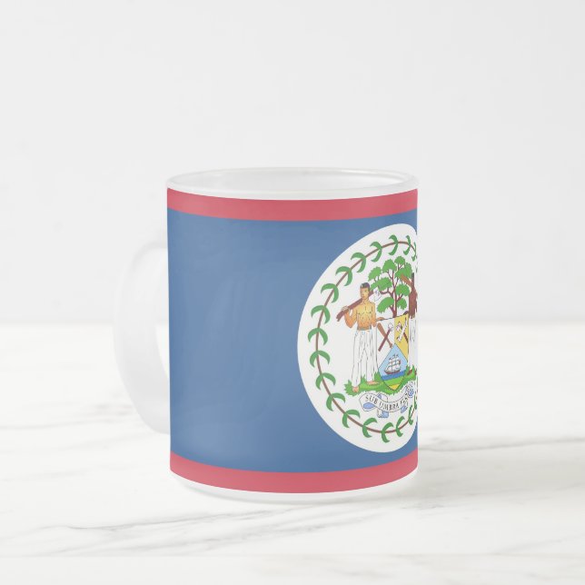 Frosted small glass mug with flag of Belise (Front Left)