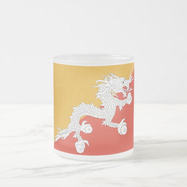Frosted small glass mug with flag of Bhutan (Center)