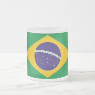 Frosted small glass mug with flag of Brazil