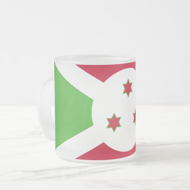 Frosted small glass mug with flag of Burundi (Front Left)