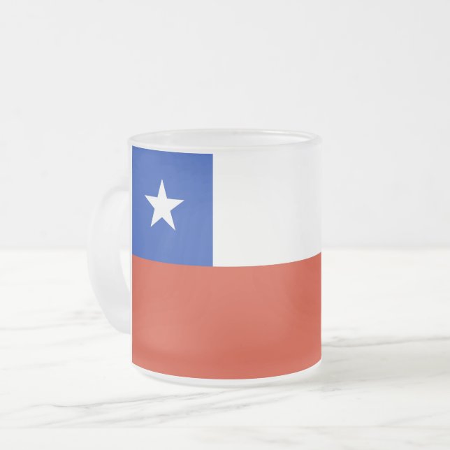 Frosted small glass mug with flag of Chile (Front Left)