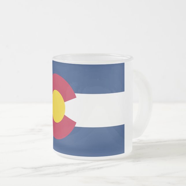 Frosted small glass mug with flag of Colorado (Front Right)