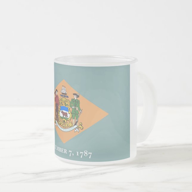 Frosted small glass mug with flag of Delaware (Front Right)