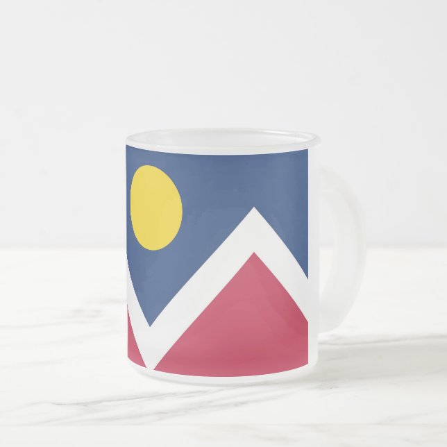 Frosted small glass mug with flag of Denver, USA (Front Right)