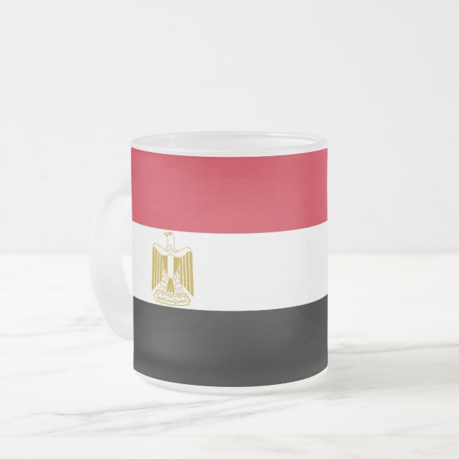 Frosted small glass mug with flag of Egypt (Front Left)