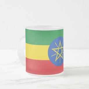 Frosted small glass mug with flag of Ethiopia