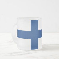 Frosted small glass mug with flag of Finland