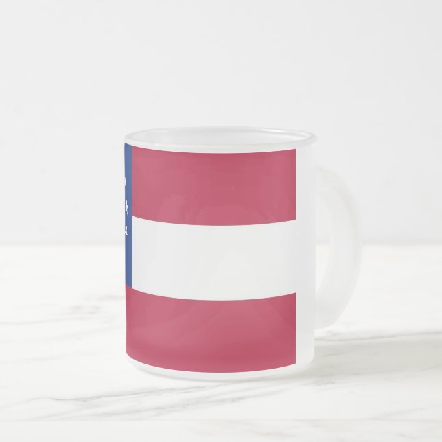Frosted small glass mug with flag of Georgia (Front Right)