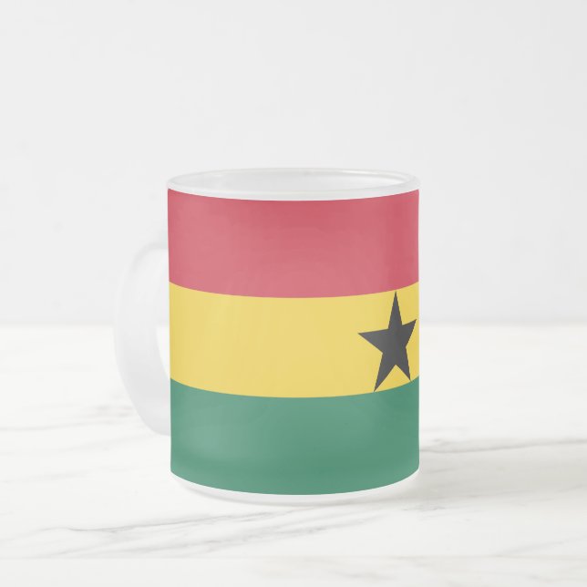 Frosted small glass mug with flag of Ghana (Front Left)