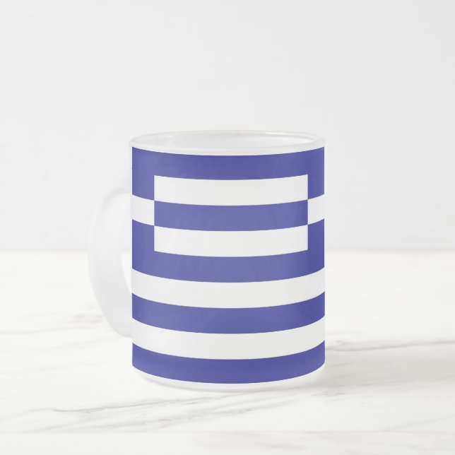 Frosted small glass mug with flag of Greece (Front Left)