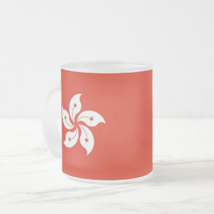 Frosted small glass mug with flag of Hong Kong