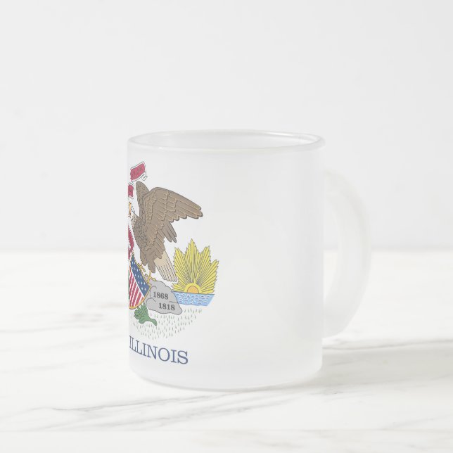 Frosted small glass mug with flag of Illinois (Front Right)