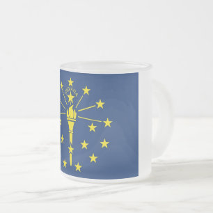 Frosted small glass mug with flag of Indiana