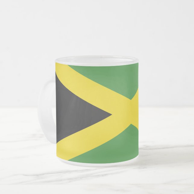 Frosted small glass mug with flag of Jamaica (Front Left)