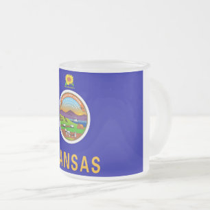 Frosted small glass mug with flag of Kansas