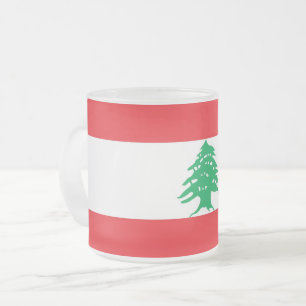Frosted small glass mug with flag of Lebanon