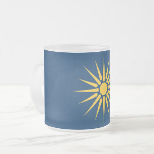 Frosted small glass mug with flag of Macedonia