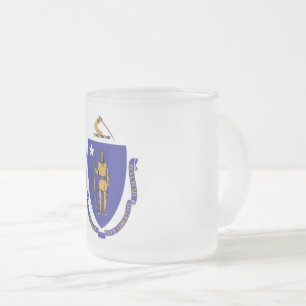 Frosted small glass mug with flag of Massachusetts