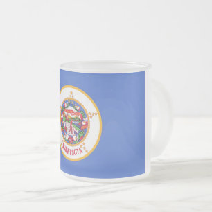 Frosted small glass mug with flag of Minnesota
