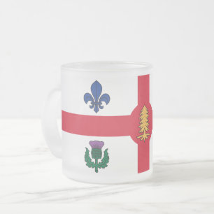 Frosted small glass mug with flag of Montreal