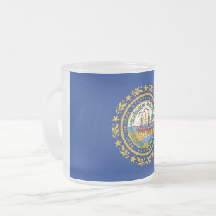 Frosted small glass mug with flag of New Hampshire