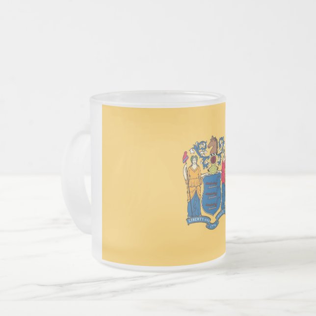 Frosted small glass mug with flag of New Jersey (Front Left)