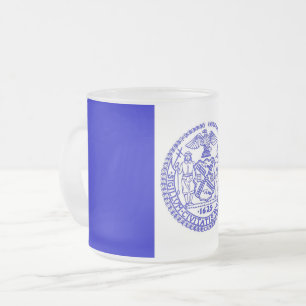 Frosted small glass mug with flag of New York City