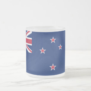 Frosted small glass mug with flag of New Zealand