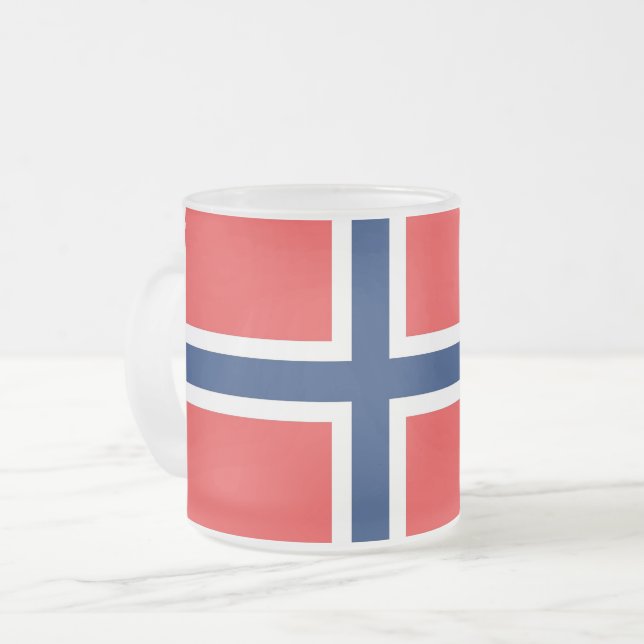 Frosted small glass mug with flag of Norway (Front Left)