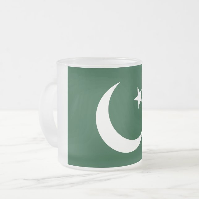 Frosted small glass mug with flag of Pakistan (Front Left)
