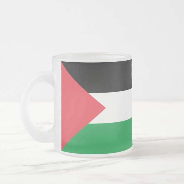 Frosted small glass mug with flag of Palestine (Left)