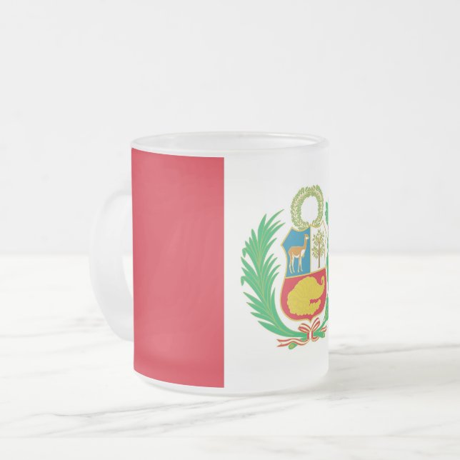 Frosted small glass mug with flag of Peru (Front Left)
