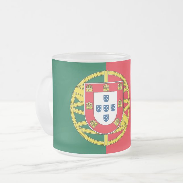 Frosted small glass mug with flag of Portugal (Front Left)