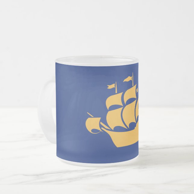 Frosted small glass mug with flag of Quebec City (Front Left)