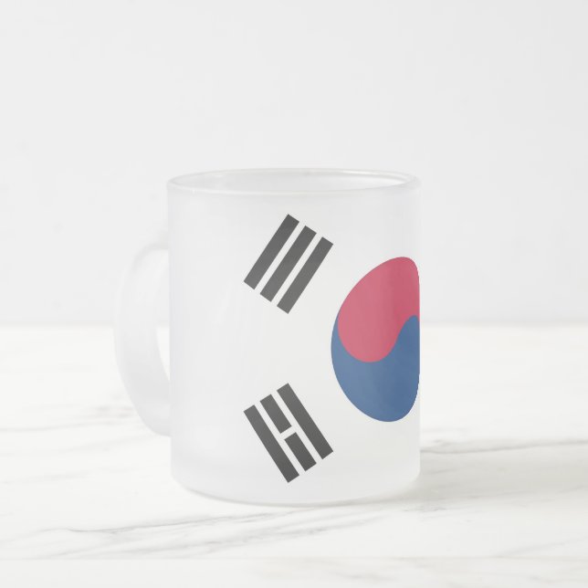 Frosted small glass mug with flag of South Korea (Front Left)