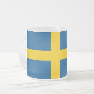 Frosted small glass mug with flag of Sweden