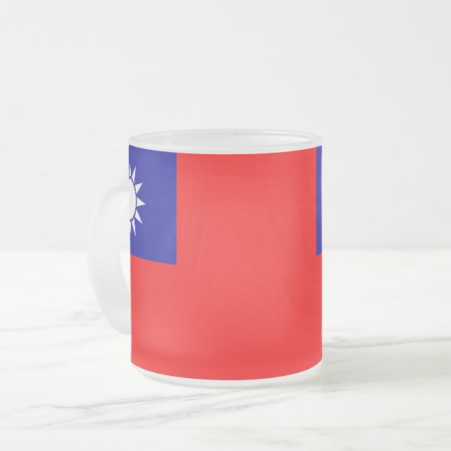 Frosted small glass mug with flag of Taiwan (Front Left)