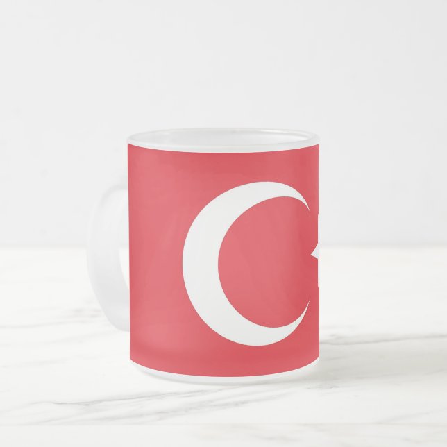 Frosted small glass mug with flag of Turkey (Front Left)
