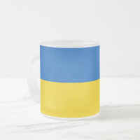 Frosted small glass mug with flag of Ukraine