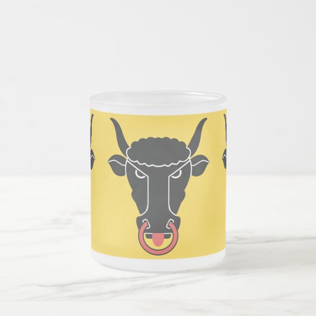Frosted small glass mug with flag of Uri, Swiss (Center)