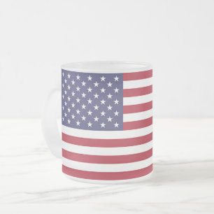 Frosted small glass mug with flag of USA