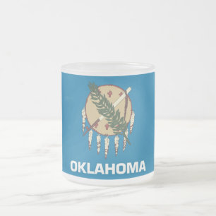 Frosted small glass mug with flag Oklahoma, USA