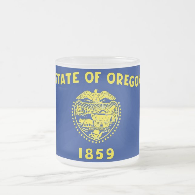 Frosted small glass mug with flag Oregon, USA (Center)