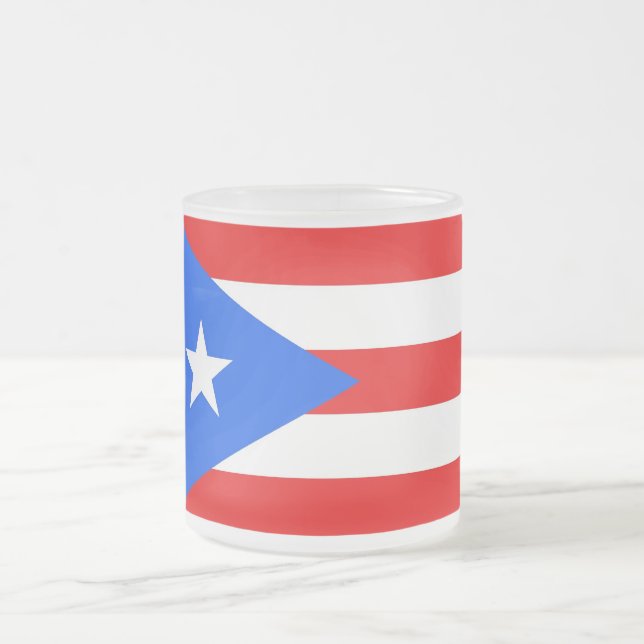 Frosted small glass mug with flag Puerto Rico, USA (Center)
