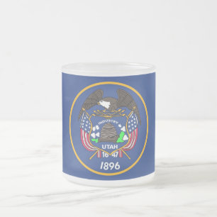 Frosted small glass mug with flag Utah, USA