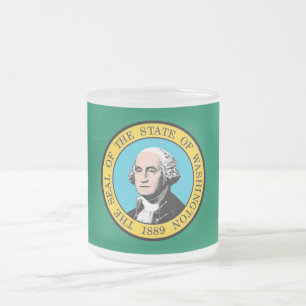 Frosted small glass mug with flag Washington State