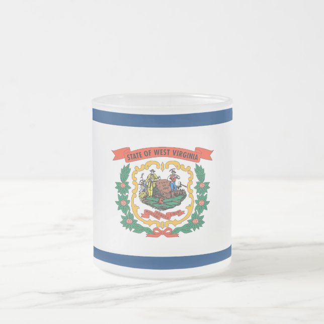 Frosted small glass mug with flag West Virginia (Center)