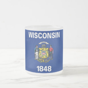Frosted small glass mug with flag Wisconsin