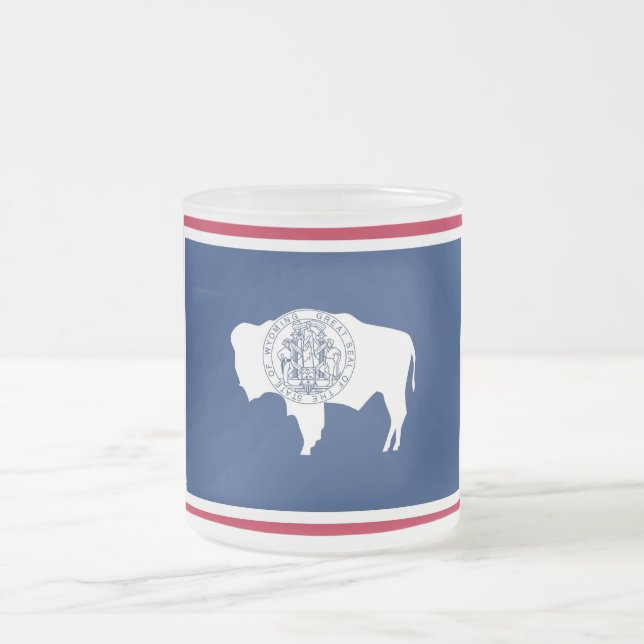 Frosted small glass mug with flag Wyoming (Center)