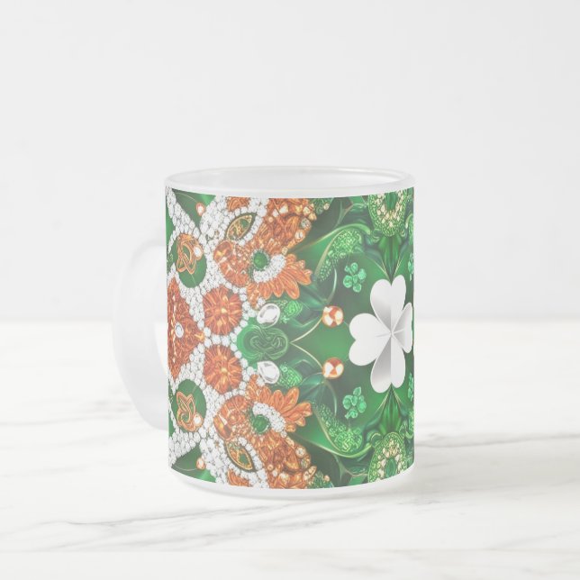 Frosted small glass mug with Irish Colours (Front Left)